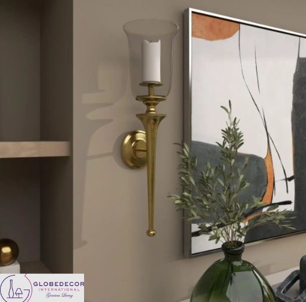 Gold Aluminum Metal Wall Sconce with Glass Candle Holder