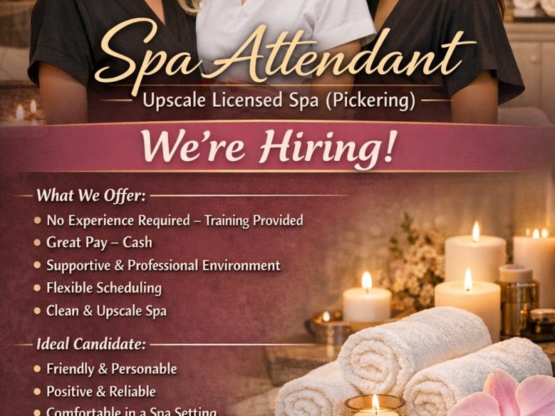 Spa Attendant – Upscale Licensed Spa (Pickering