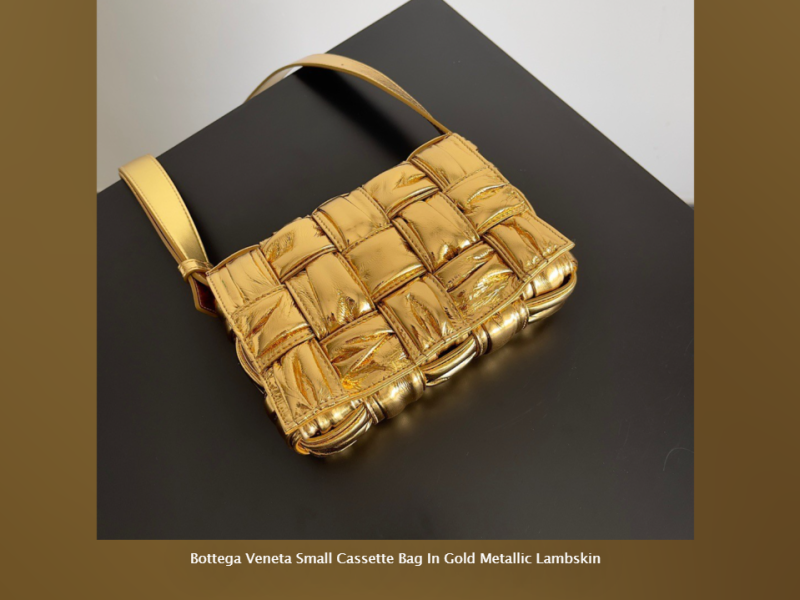 Replica Bottega Veneta Small Cassette Bag in Gold Metallic Lambskin | BragMyBags