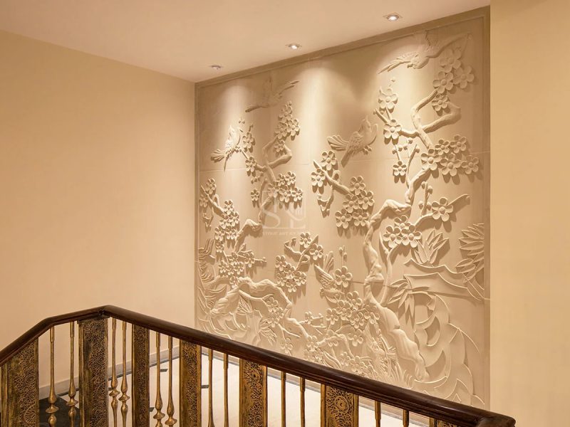 Bird Design Marble & Sandstone Feature Wall by Stone Art By SKL