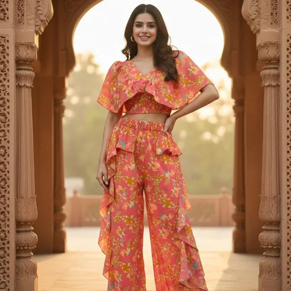 Shop Trendy Women’s Floral Printed Ruffle Co-Ord Set