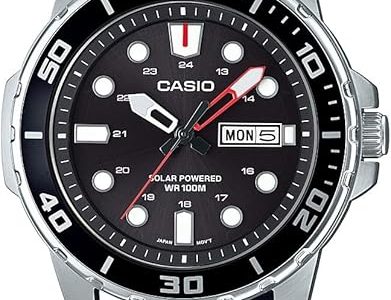 Casio MTPS110 Series | Unisex Analog Watch | 100M WR | Stainless Steel Case | 3 Hand Analog (HR, Min, SEC) | Date Display | Low Battery Alert | Diver Inspired Styling | Solar Powered