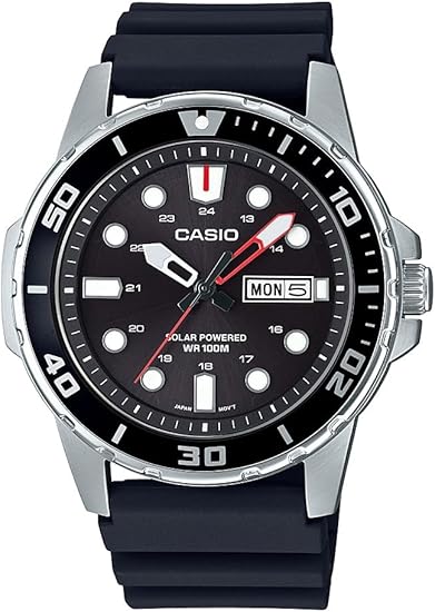 Casio MTPS110 Series | Unisex Analog Watch | 100M WR | Stainless Steel Case | 3 Hand Analog (HR, Min, SEC) | Date Display | Low Battery Alert | Diver Inspired Styling | Solar Powered