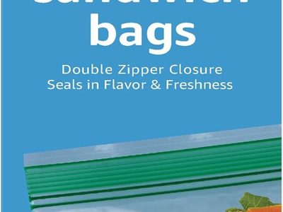 Amazon Basics Reclosable Double Zipper Sandwich Storage Bags for Food Storage, BPA Free, 100 Count