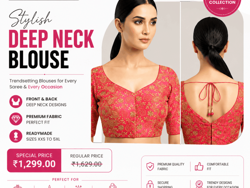 Buy Deep Neck Blouse for Saree | Premium Readymade Blouses
