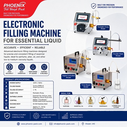 Electronic Filling Machine For Essential Liquids — Phoenix Pack, UAE