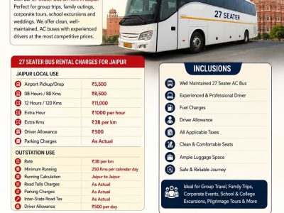 27 Seater Bus on Rent in Jaipur | AC Luxury Bus Hire