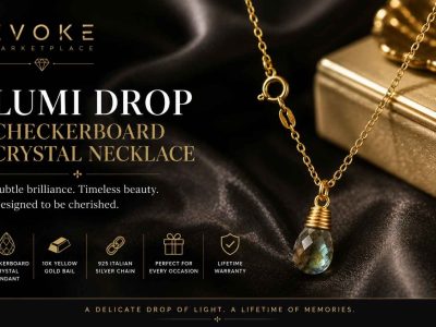 Lumi Drop Checkerboard Crystal Necklace | 10K Gold Pendant Necklace