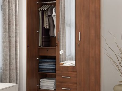 3 Door Dressing Almirah with Mirror & Storage | Engineered Wood Wardrobe