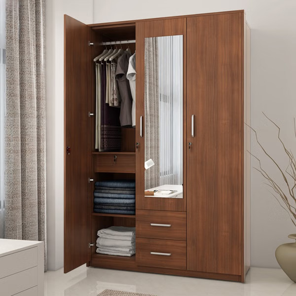 3 Door Dressing Almirah with Mirror & Storage | Engineered Wood Wardrobe