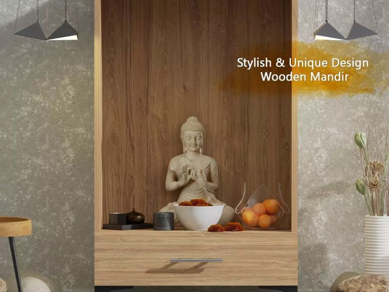 Handcrafted Wooden Mandir for Home with Elegant Storage Features