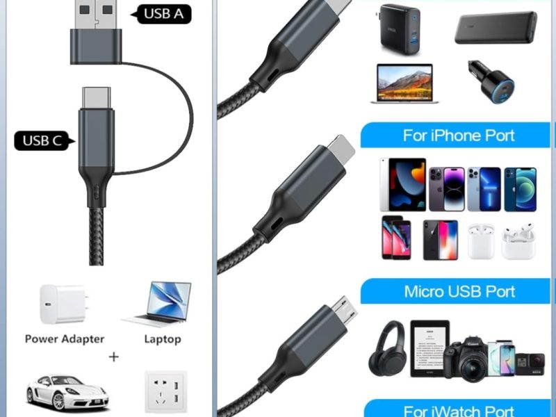 Powerful 4-in-2 Multi Charging Cable for Apple Watch Charger/eBook Reader Charger and many devices