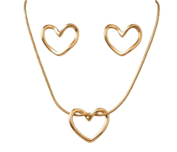 Essence of Love Heart Jewellery Set - Open Heart Necklace with Matching Stud Earrings - 18K Gold Plated Anti Tarnish Jewelry