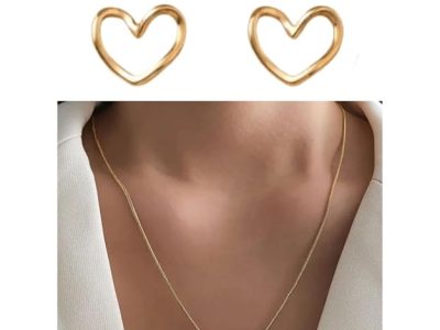 Essence of Love Jewelry Set - Minimalist Gold Heart Necklace & Matching Heart Design Earrings for Women & Girls | Anti Tarnish Aesthetic Gold Like Necklace and Earring Jewellery Set