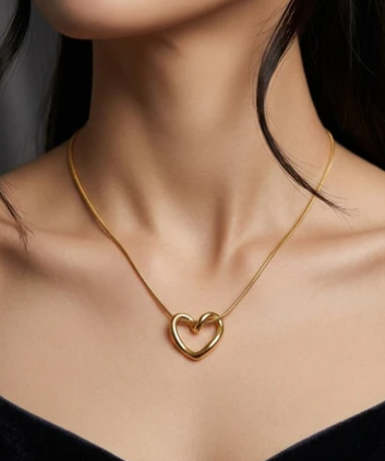 Essence of Love Jewelry Set - Minimalist Gold Heart Necklace & Matching Heart Design Earrings for Women & Girls | Anti Tarnish Aesthetic Gold Like Necklace and Earring Jewellery Set