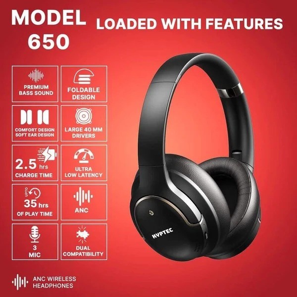 Kyptec LifeStyle® 650 ANC Bluetooth Headphones with Triple Mic and 35H Playtime