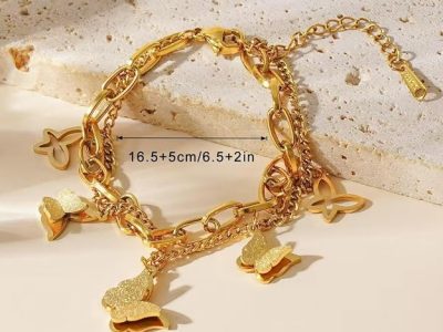 18K Gold Plated Adjustable Chain Butterfly Charm Bracelet for Women & Girls