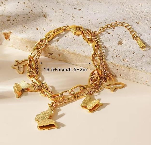 18K Gold Plated Adjustable Chain Butterfly Charm Bracelet for Women & Girls