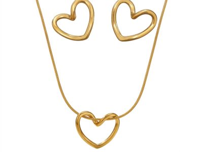 Essence of Love Heart Jewellery Set - Open Heart Necklace with Matching Stud Earrings - 18K Gold Plated Anti Tarnish Jewelry