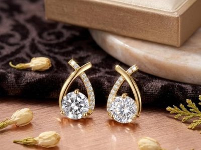 Elegantra 18K Gold Plated Cross Teardrop Stud Earrings | Sparkling Cubic Zirconia Crystal Drop Earrings for Women | Elegant Wedding, Bridal & Everyday Fashion Jewelry Gift