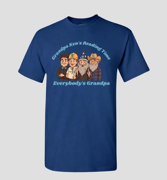 Buy Grandpa Ken’s T Shirt and Share the Storytime Spirit