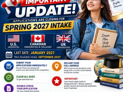 IMPORTANT UPDATE — SPRING 2027 INTAKE