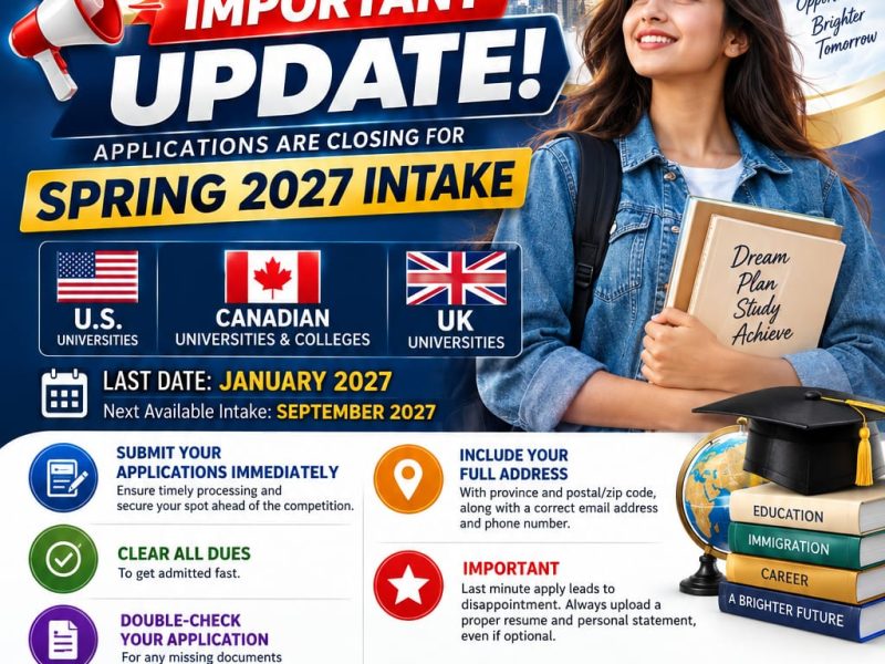 IMPORTANT UPDATE — SPRING 2027 INTAKE