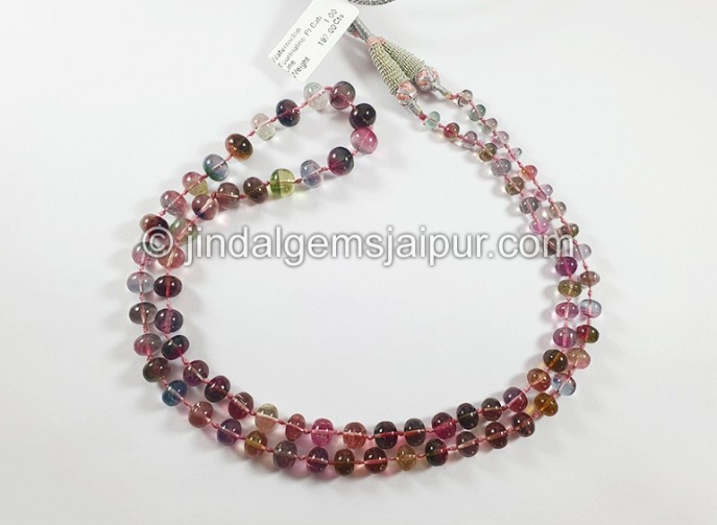 Natural Watermelon Tourmaline Smooth Rondelle Beads