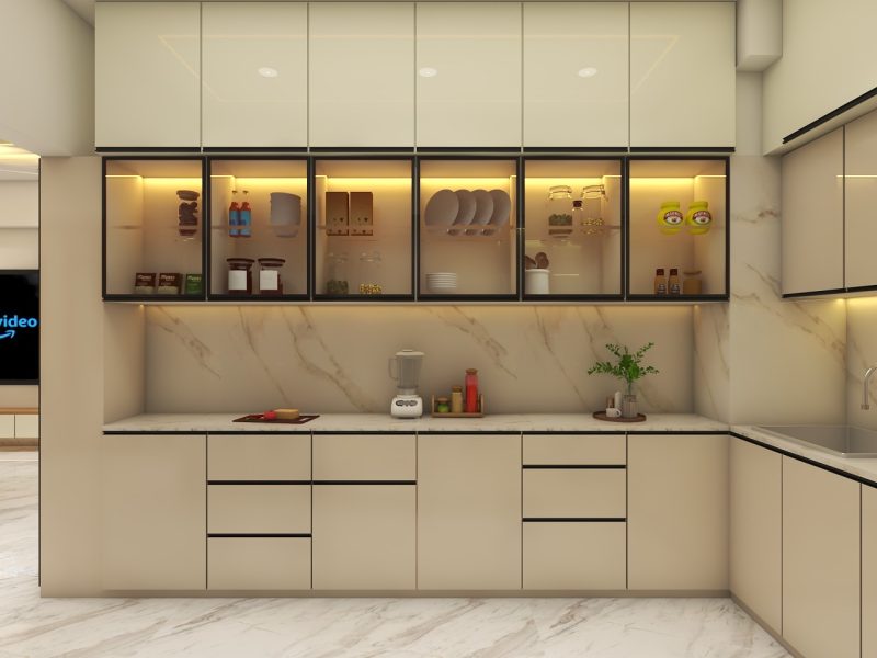 Modern Living & Dining Room Design with Gold Accents | Kolkata