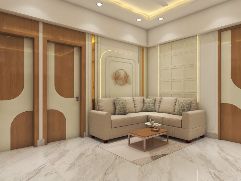 Modern Living & Dining Room Design with Gold Accents | Kolkata