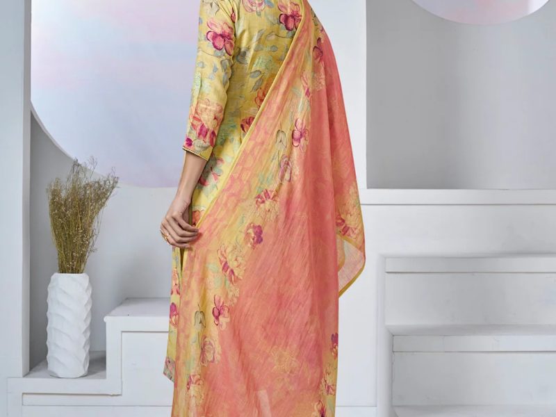 Buy Seerat Yellow Printed Yoke Linen Kurta Set Online